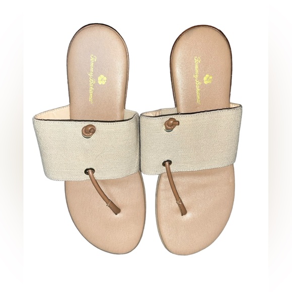 Tommy Bahama Sandals Womens 9.5M Flats Thong Slide Metallic Gold Comfort Slip On - Picture 2 of 6